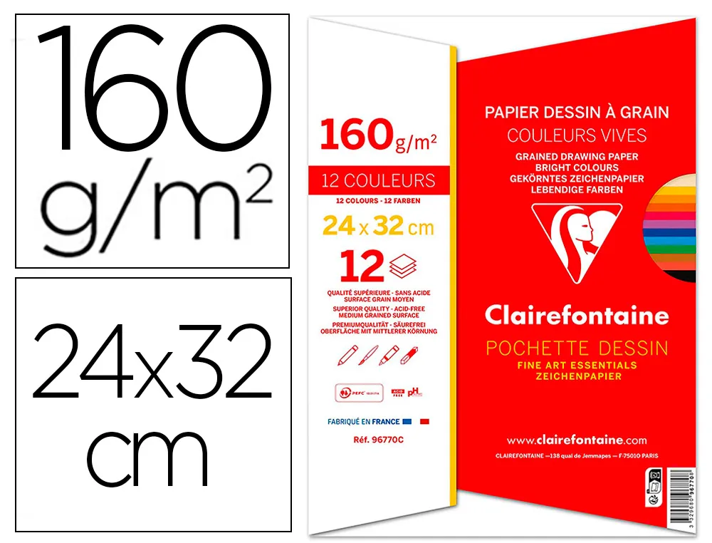 Pochette clairefontaine etival color 24x32 12f 160g ass vif