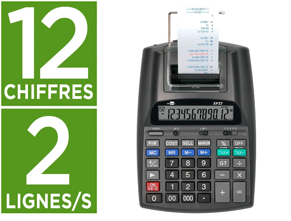 Calculatrice liderpapel imprimante professionnelle bicolore 12 chiffres 225x158x56mm coloris noir