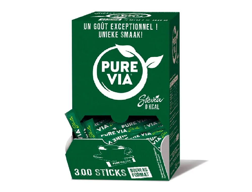 Sucre en poudre purevia stick poudre stevia - boite de 300 buchettes