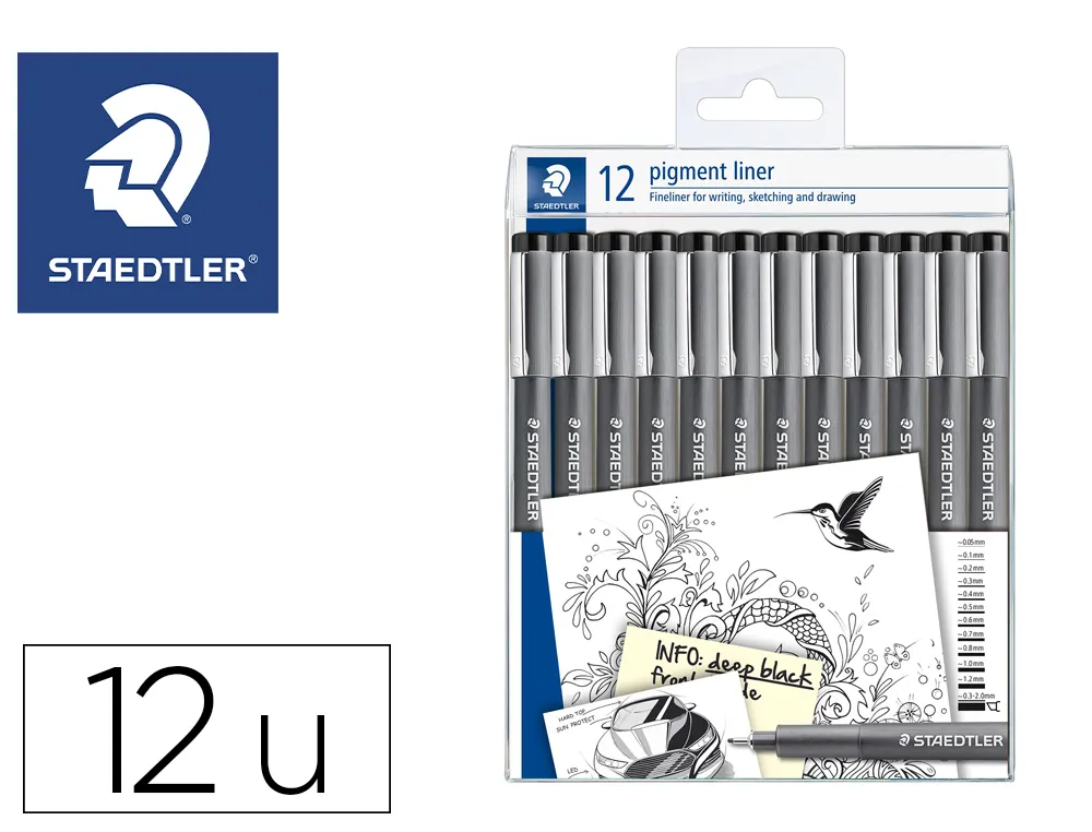 Stylo-feutre staedtler pigment liner 308 pointes calibrées baguee metal de 0,05 a 2mm coloris noir etui