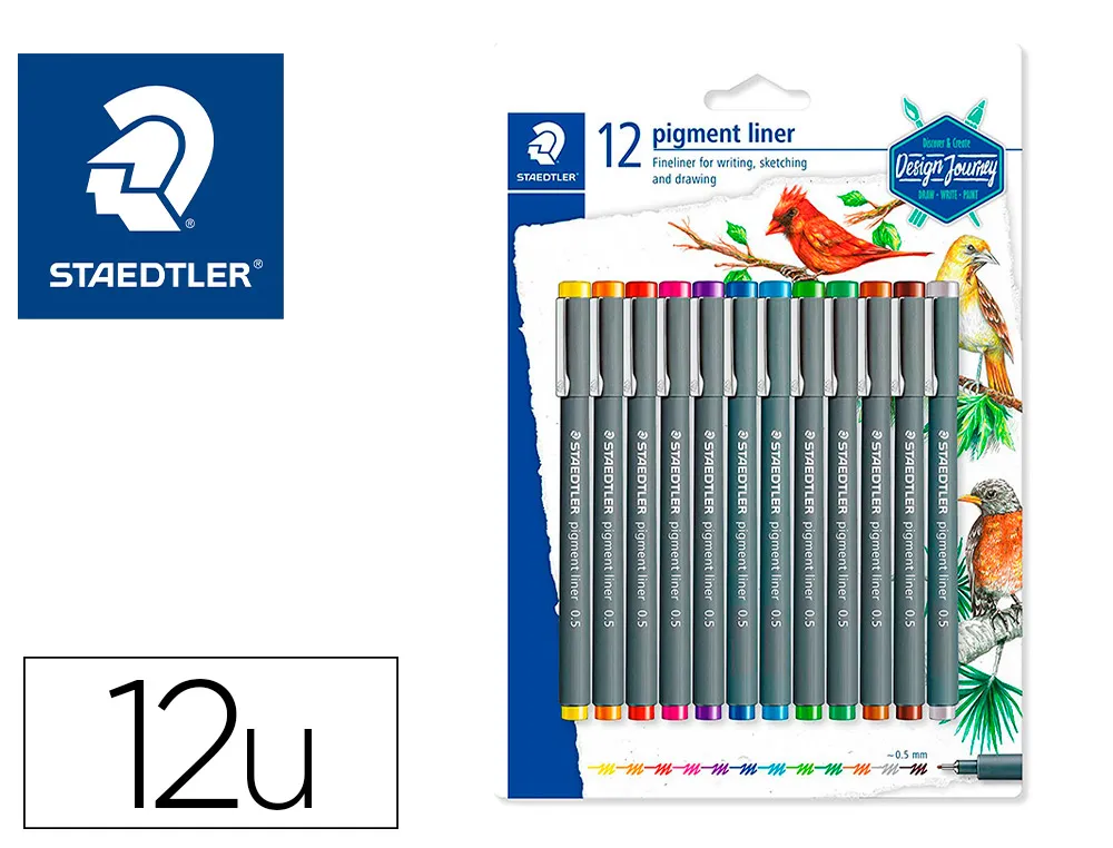Stylo-feutre staedtler pigment liner 308 pointe calibr e baguee metal 0,5mm coloris assorties. etui de 12