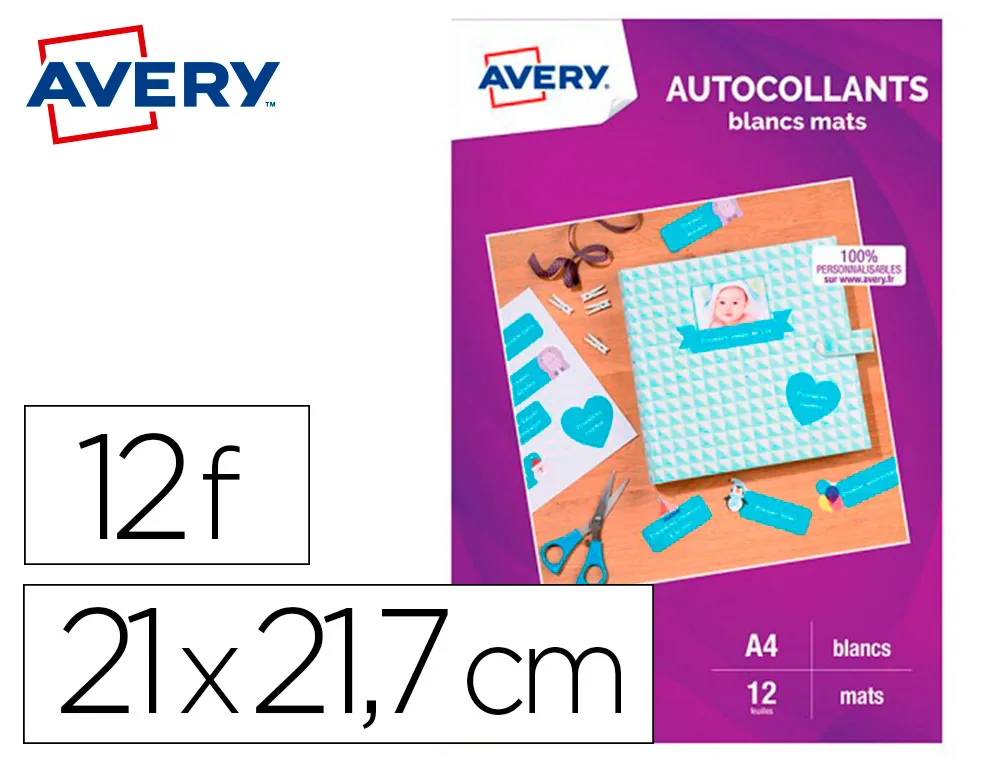 Autocollant avery A4 jet d encre paquet de 12 coloris blanc mat