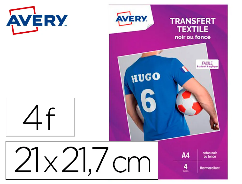 Transfert textile avery A4 jet d encre paquet de 4 coloris noir ou fonce