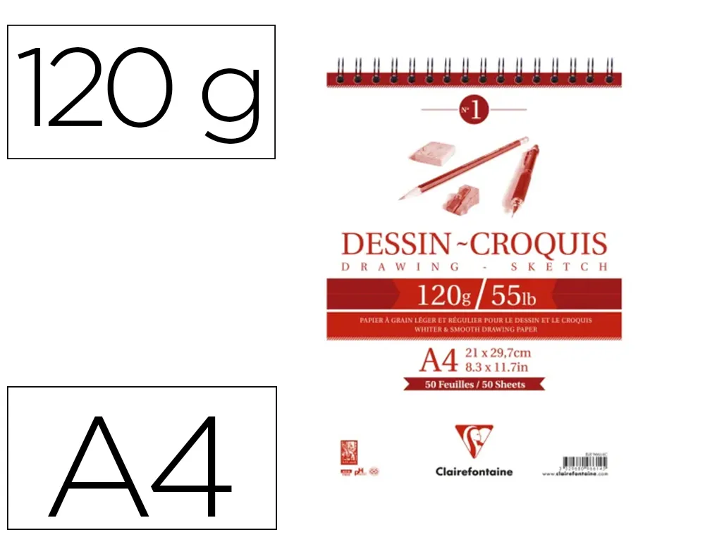 Bloc clairefontaine papier dessin recyclé A4 50f 120g