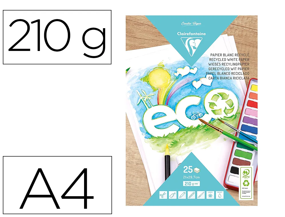 Bloc clairefontaine papier dessin recyclé A4 25f 210g