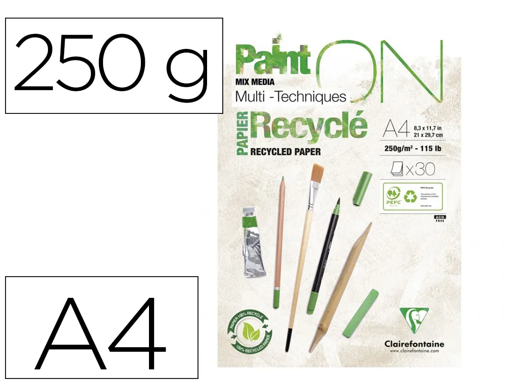 Bloc clairefontaine painton recyclé A4 30f blanc 250g