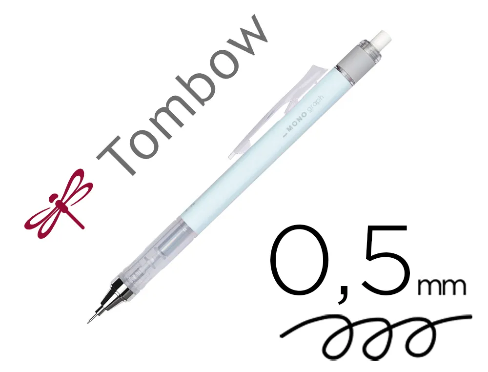 Porte-mines tombow monograph 0,5mm rechargeable gomme telescopique interchangeable coloris corps bleu glacier