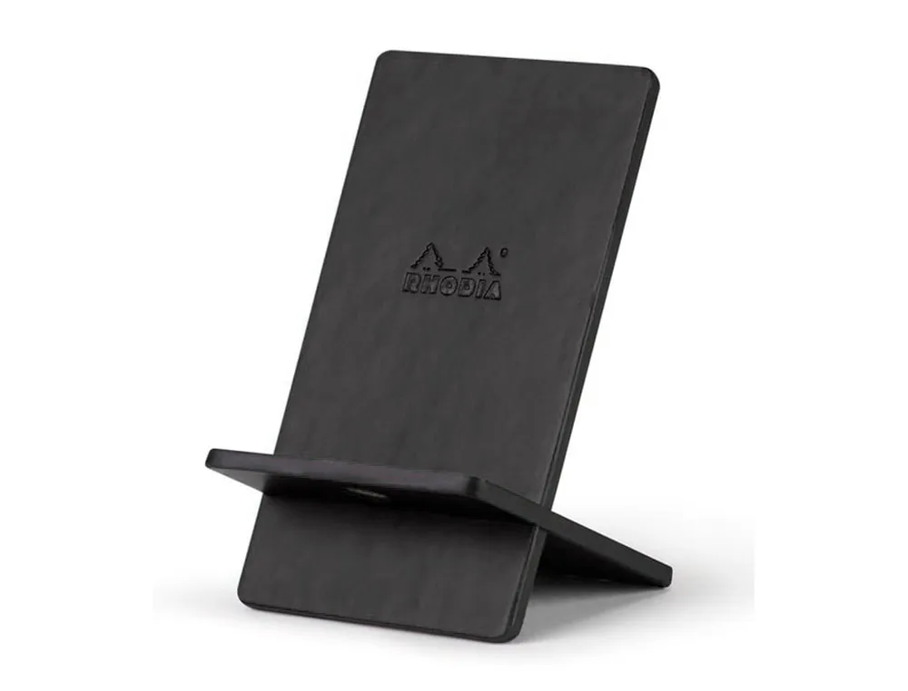 Support rhodiarama pour téléphone mobile en simil cuir noir 8x8x13,5cm