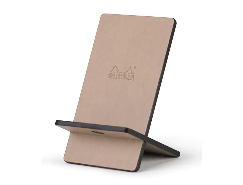 Support rhodiarama pour téléphone mobile en simil cuir taupe 8x8x13,5cm