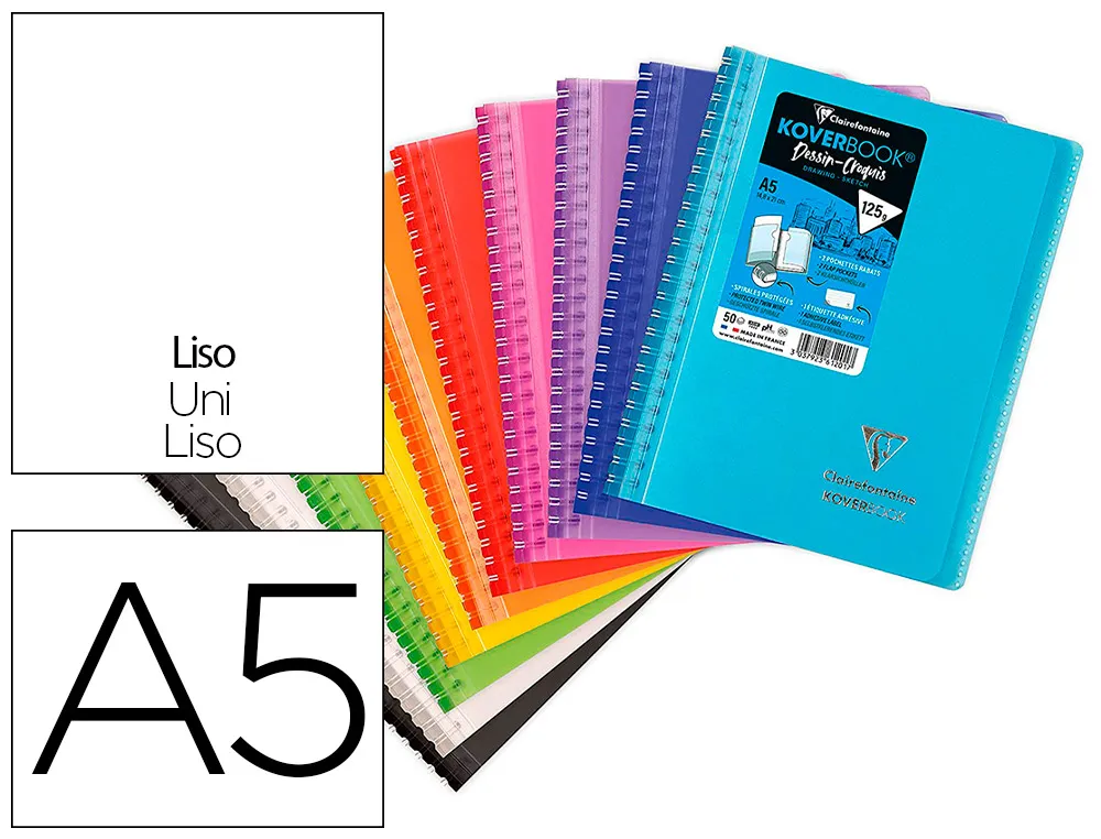 Carnet de dessin koverbook A5 2 rabats pochette couleurs assorties 14,8x21 cm blanc 125 g 100 pages
