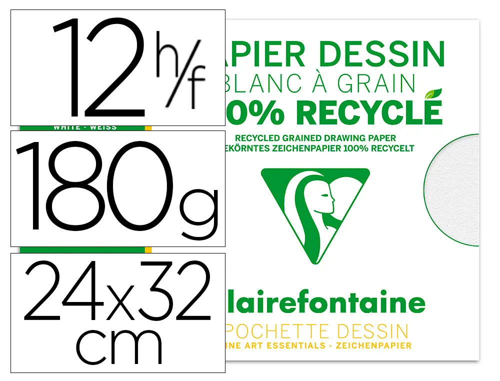 Pochette dessin grain 100% recyclé24x32cm 180gr 12f