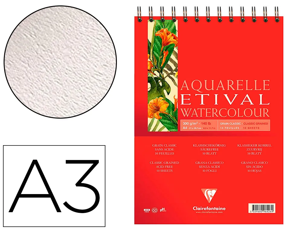 Bloc etival aquarelle clairefontaine A3 10f