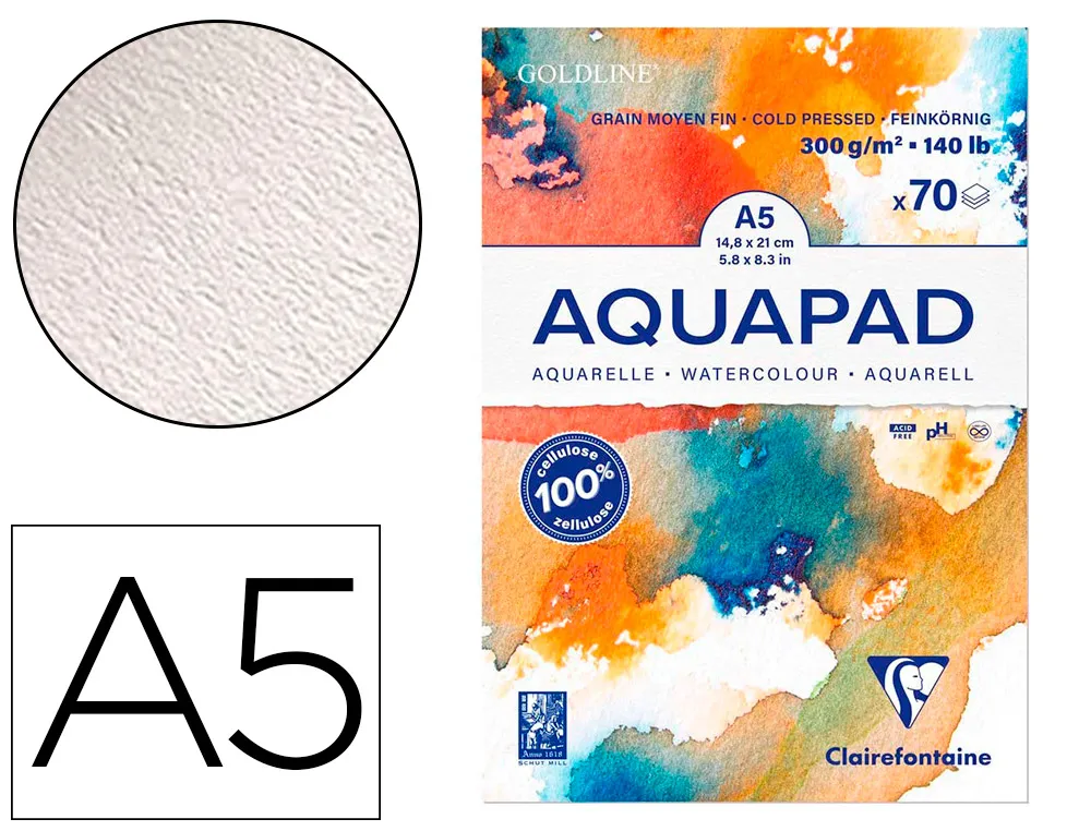 Bloc de papier dessin aquarelle goldline A5 300gr 70f