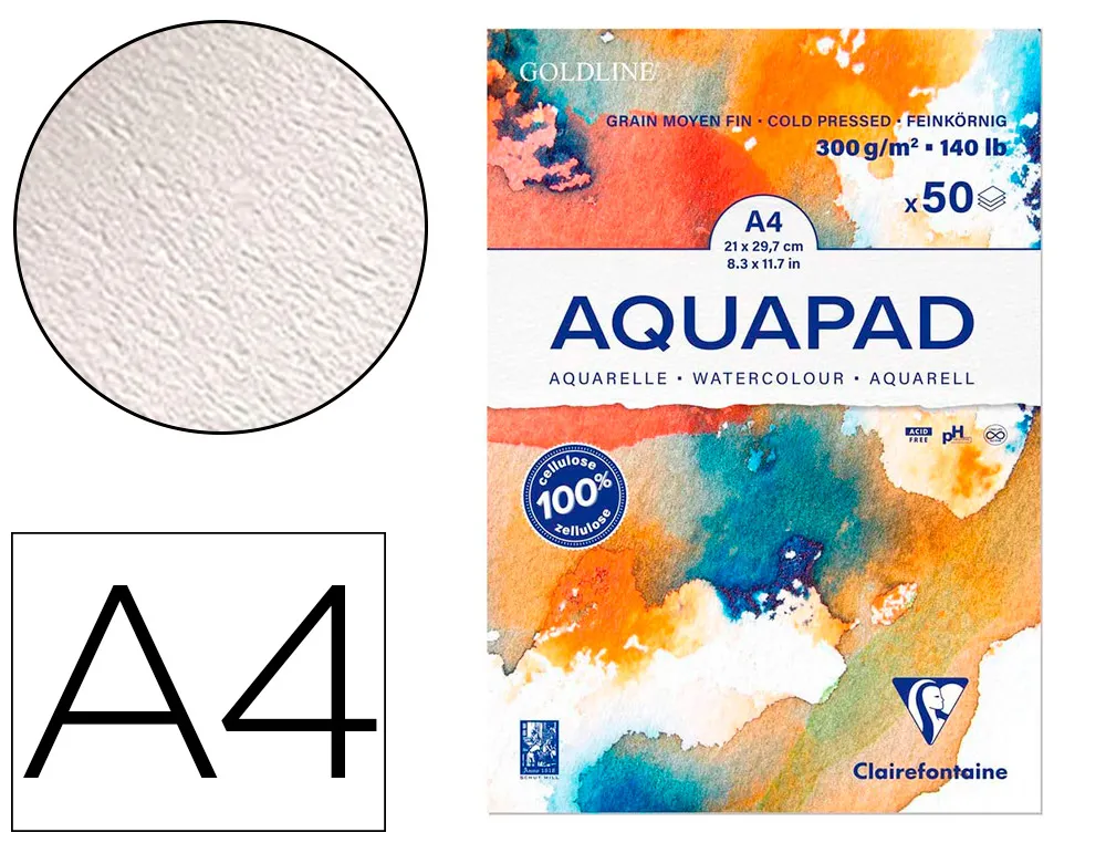 Bloc de papier dessin aquarelle goldline A4 300gr 50f