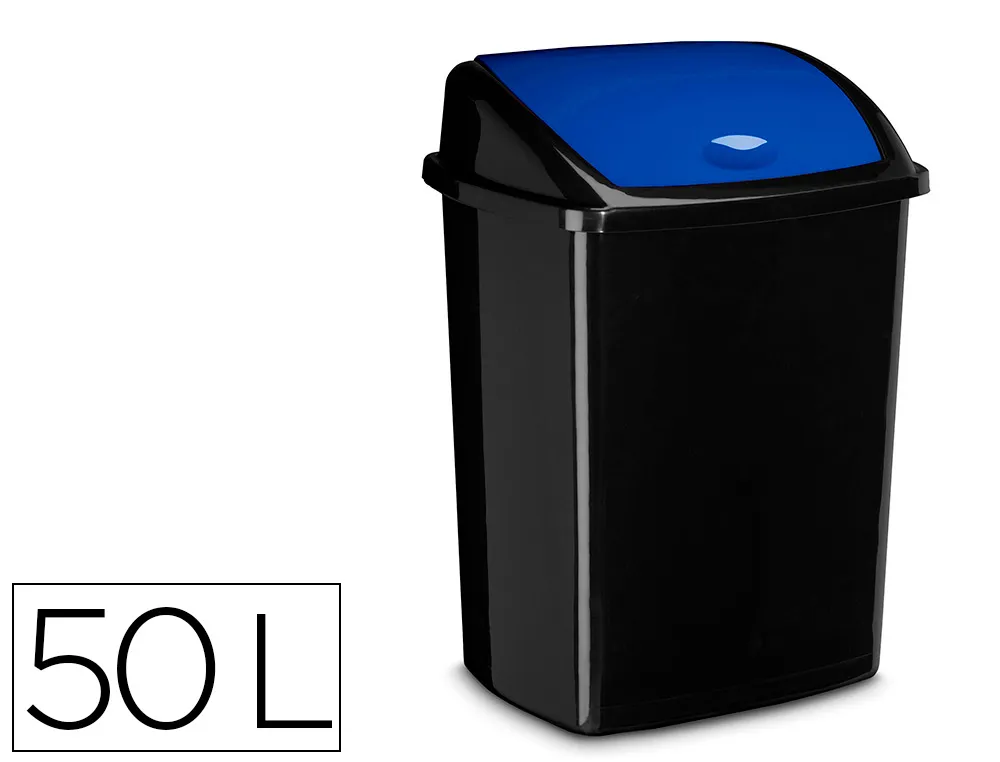 Poubelle cep plastique a couvercle basculant 50l noir couvercle bleu