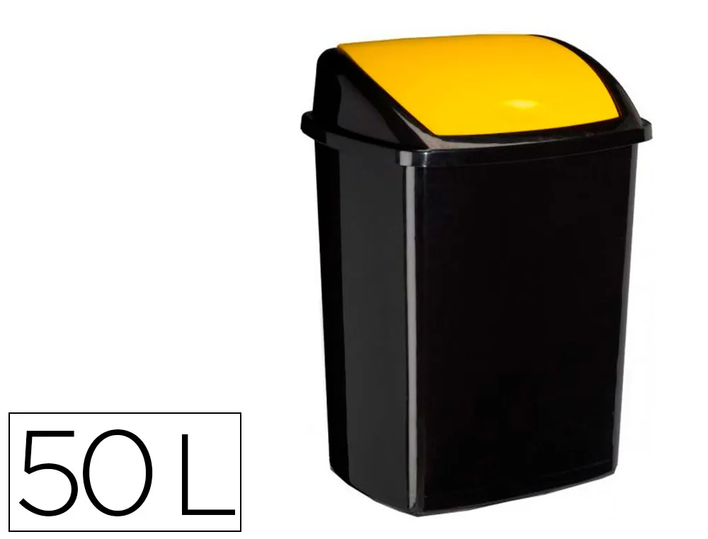 Poubelle cep plastique a couvercle basculant 50l noir couvercle jaune