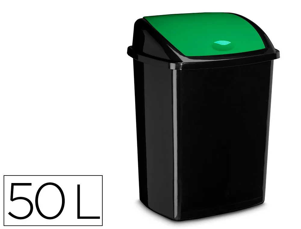 Poubelle cep plastique a couvercle basculant 50l noir couvercle vert