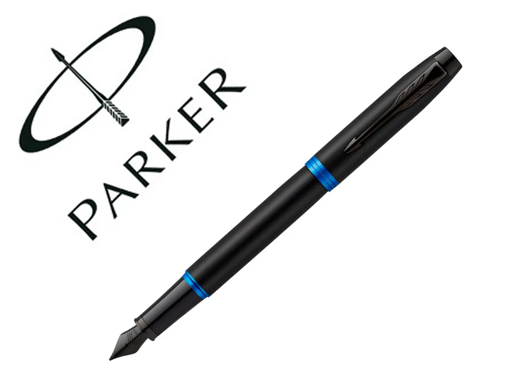 Stylo plume parker im vibrant rings noir laque details bleu ocean pointe moyenne encre bleu etui cadeau