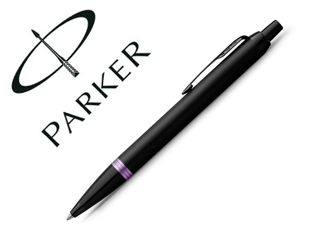 Stylo bille parker im vibrant rings noir laque details amethyste pointe moyenne encre bleu etui cadeau