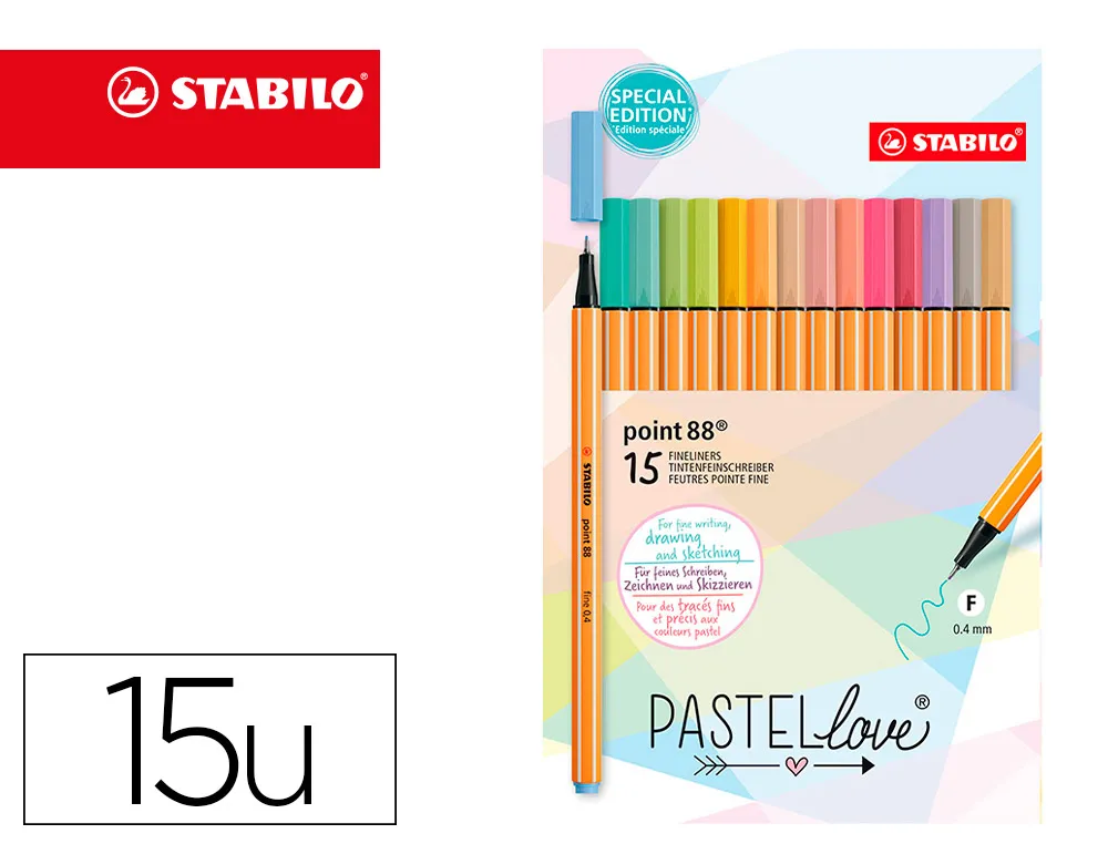 Stylo feutre stabilo pastellove point fine 0,4mm pochette de 15 coloris assortis