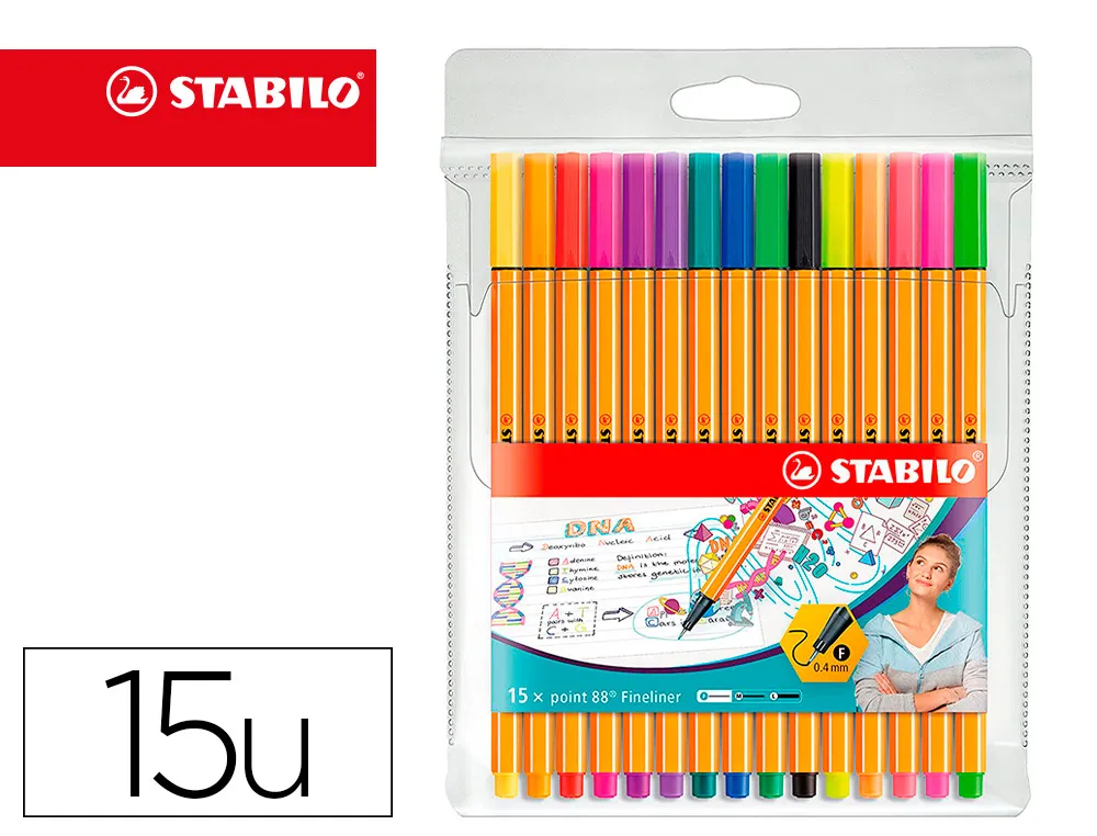 Stylo feutre stabilo point 88 point fine 0,4mm pochette de 30 coloris assortis dont 5 fluo