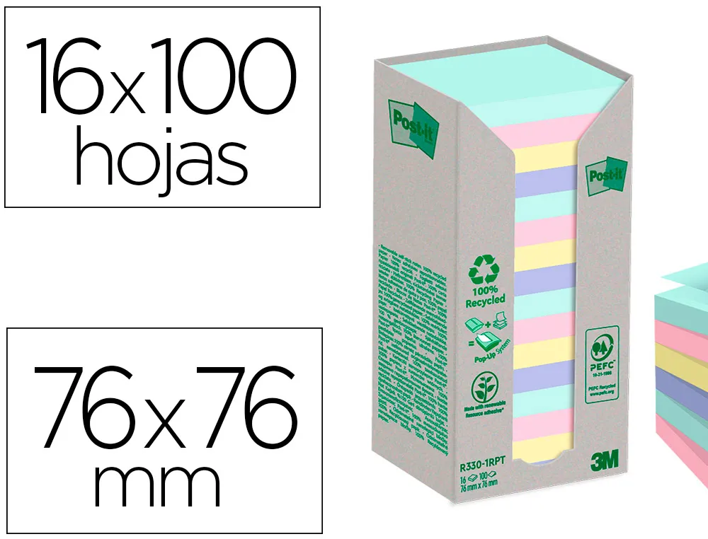 Bloc-notes post-it z 16 blocs x 100 feuilles 76x76mm coloris assorties