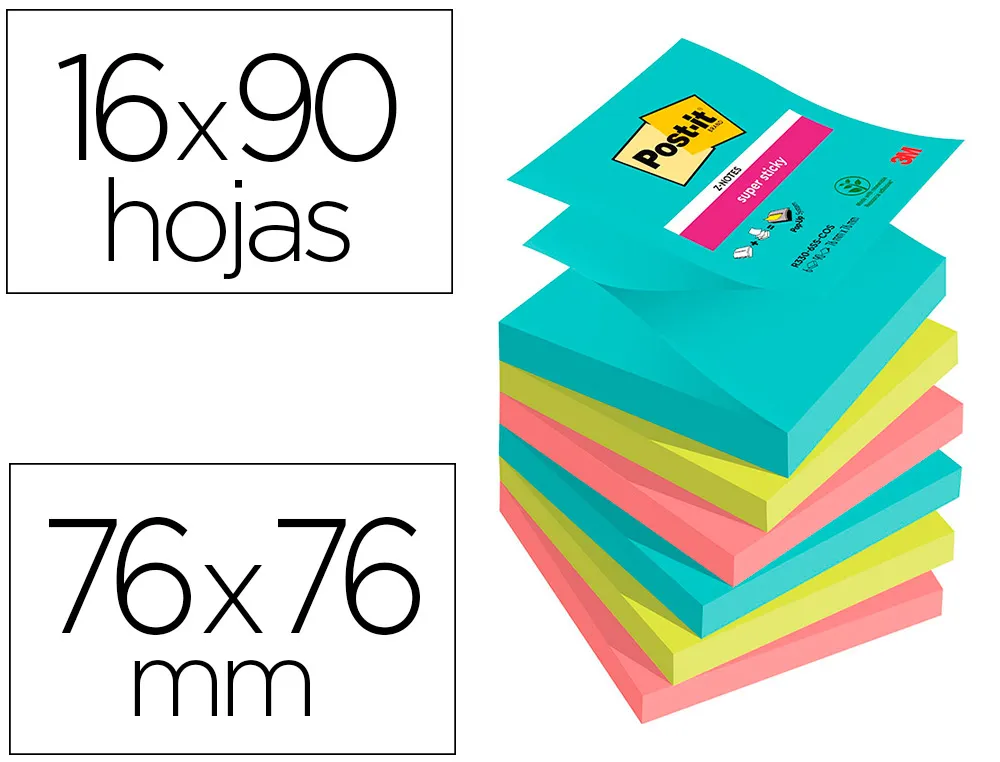 Bloc-notes post-it z super sticky 6 blocs 76x76 coloris cosmic assorites