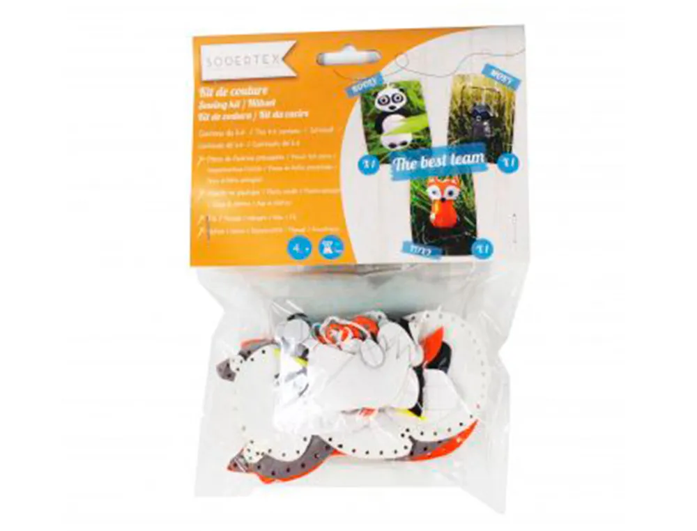 Kit feutrine sodertex diy 3 amis: booly, foxy & moky a fabriquer sachet individuelle 2mm coloris assortis