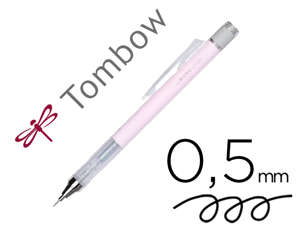 Porte-mines tombow monograph 0,5mm rechargeable gomme telescopique interchangeable coloris corps rose