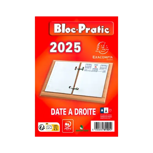 Bloc éphéméride exacompta sur socle annuel 2024 1 jour/page droite 85x115mm