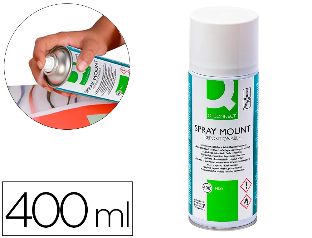 Colle aérosol Q-Connect multi-fonction fixation légère repositionnable grand pouvoir collant 400ml