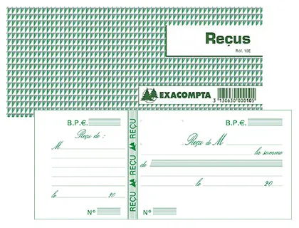 Carnet à souche exacompta reçus 13x9cm 50 feuillets 95g papier chèque amagnétique