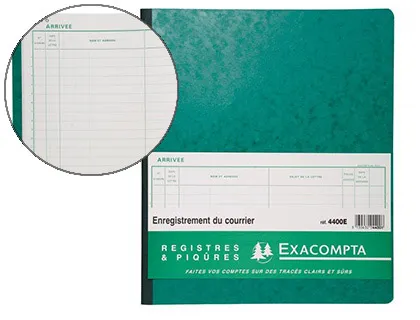 Registre piqué exacompta courrier arrivée 320x270mm 80 pages