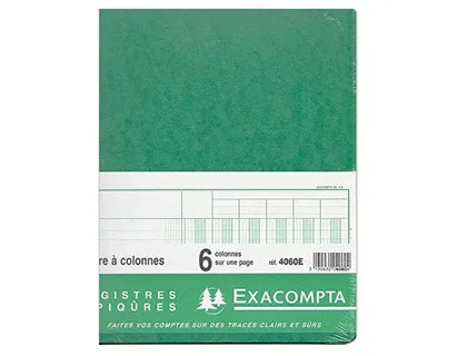 Registre piqure exacompta colonnes 250x320mm 31 lignes 6 colonnes/page 80 pages