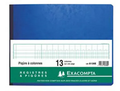 Registre piqure exacompta colonnes 320x250mm 31 lignes 13 colonnes/page 80 pages