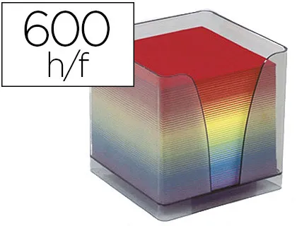 Bloc cube quo vadis plexiglass fumé boîte distributrice bloc papier encoche préhension 600f 80g arc-en-ciel 24001