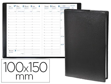 Agenda quo vadis universitaire semainier scolaire 08/08 100x150mm couverture plastique grainée impala noir