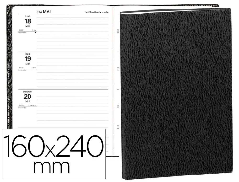 Agenda scolaire quo vadis texthebdo semainier 09/09 160x240mm couverture plastique grainée coloris noir