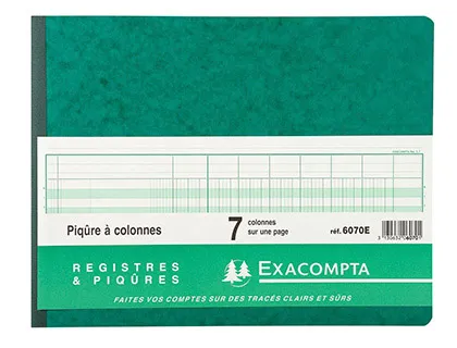 Registre piqure exacompta colonnes 320x250mm 24 lignes 7 colonnes/page 80 pages