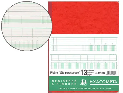 Manifold comptable exacompta piqué tête paresseuse 320x250mm vertical 31 lignes 80 pages 13 colonnes/2 pages