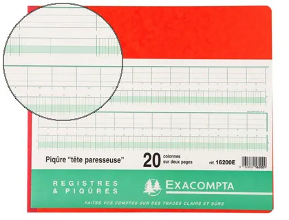 Manifold comptable exacompta piqué tête paresseuse 270x320mm horizontal 28 lignes 80 pages 20 colonnes/2 pages