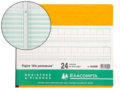 Manifold comptable exacompta piqué tête paresseuse 270x320mm horizontal 31 lignes 80 pages 24 colonnes/2 pages