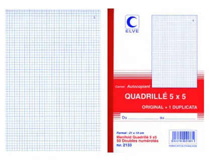 Manifold autocopiant elve 140x210mm quadrillé 5x5 foliotage 50 duplis