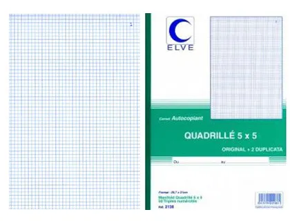 Manifold autocopiant elve A4 210x297mm quadrillé 5x5 foliotage 50 triplis
