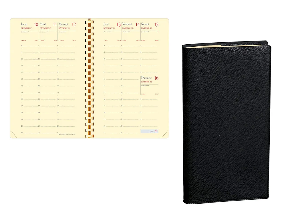 Agenda quo vadis prestige planning 16 s impala 90x160mm 1 semaine 2 pages coloris noir