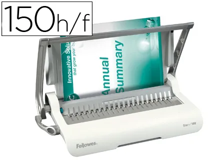 Perforelieuse fellowes star+150 manuelle 150f perforation 15f anneaux plastique usage modéré bac tiroir A4 450x280x80mm