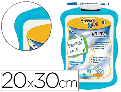 Ardoise blanche bic velleda kids ergonomique 200x300mm 1 face unie 1 face quadrillée 1 feutre velleda 1721 1 effacette
