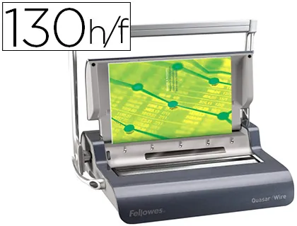 Perforelieuse fellowes quazar wire manuelle 130f perforation facile 15f 80g anneaux métal 14mm A4 410x460x130mm 7,4kg