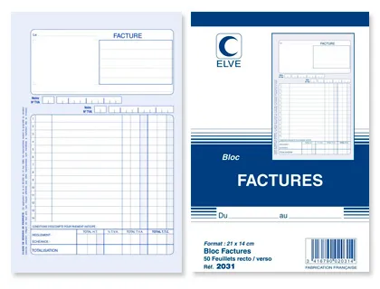Bloc factures elve 140x210mm 50 feuillets 90g encollage en tête