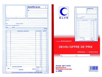 Manifold elve autocopiant A4 210x297mm foliotage 50 duplis devis offre prix